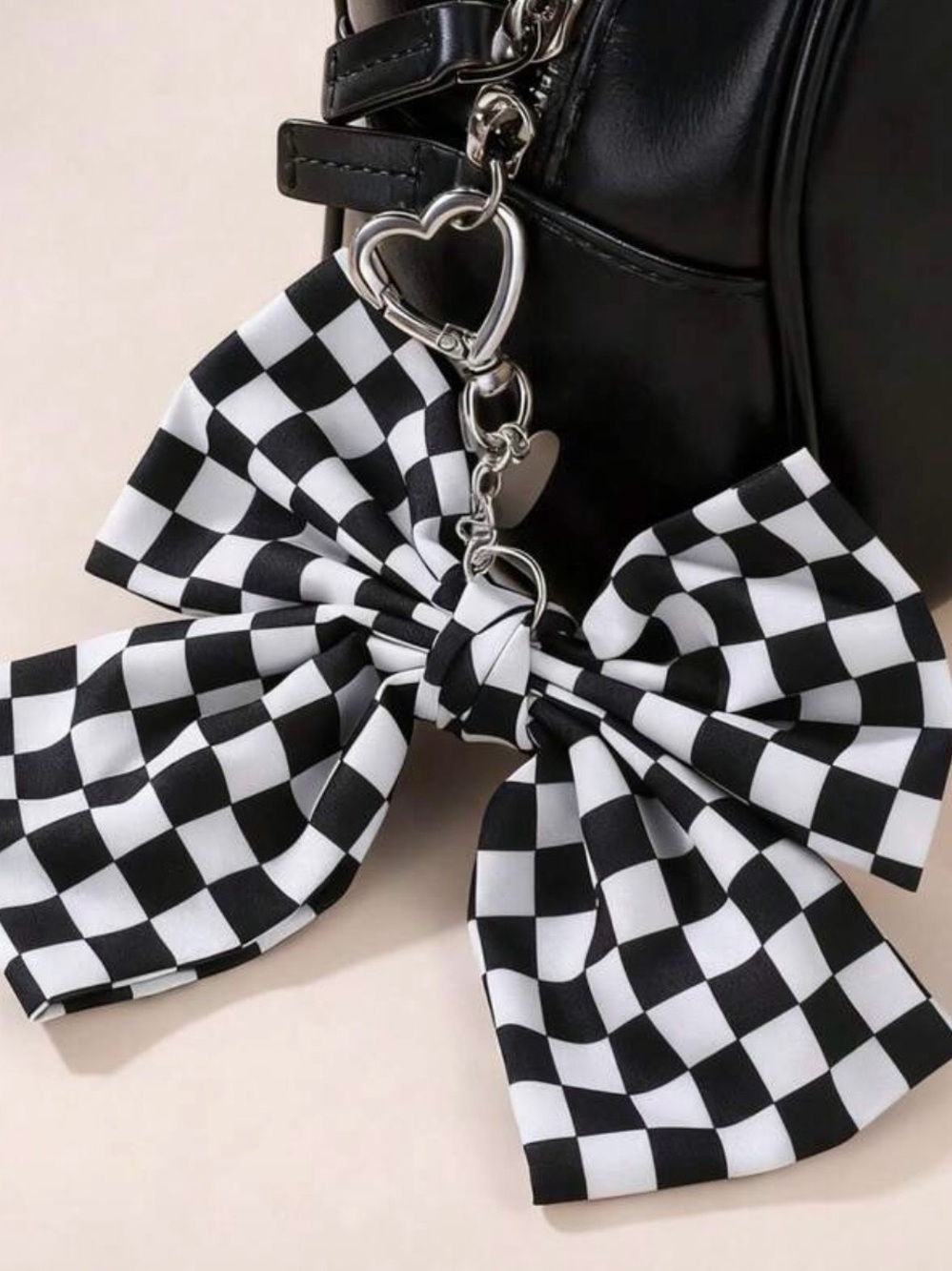 Black & White Checkerbow Bag Charm - Fashion Accessories